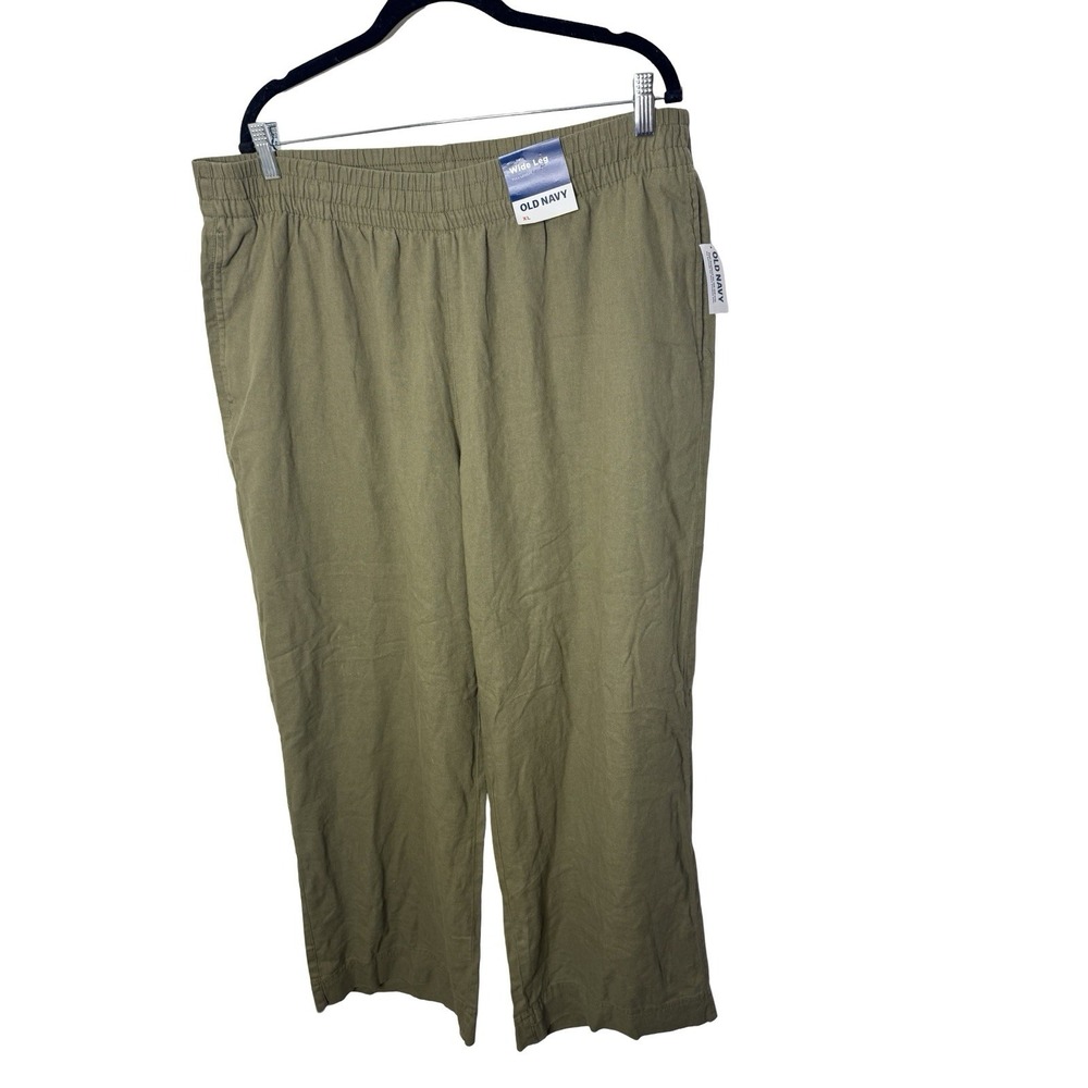 Old Navy High Rise Wide Leg Pants Women's Olive Linen Blend sz XL NEW